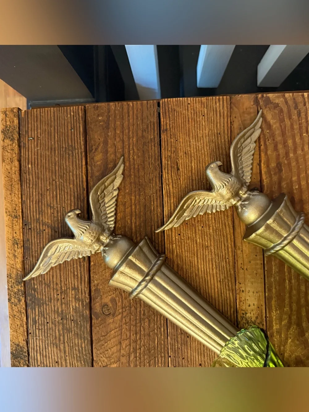 Pair of vintage 1975 Delta federal eagle tapered wall sconce candle holders